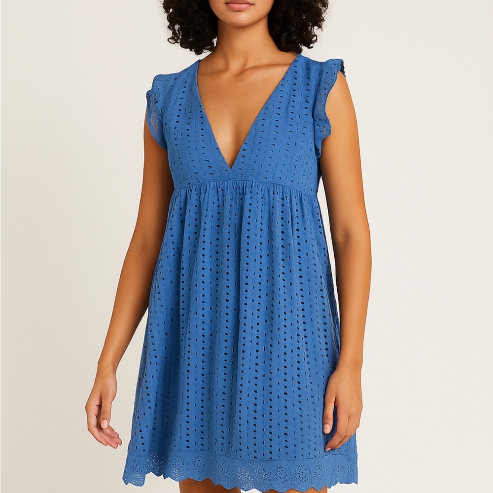 Blue Eyelet Swim Cover-Up